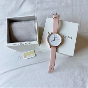 MK Rose Gold Pink Leather Watch Michael Kors NWT